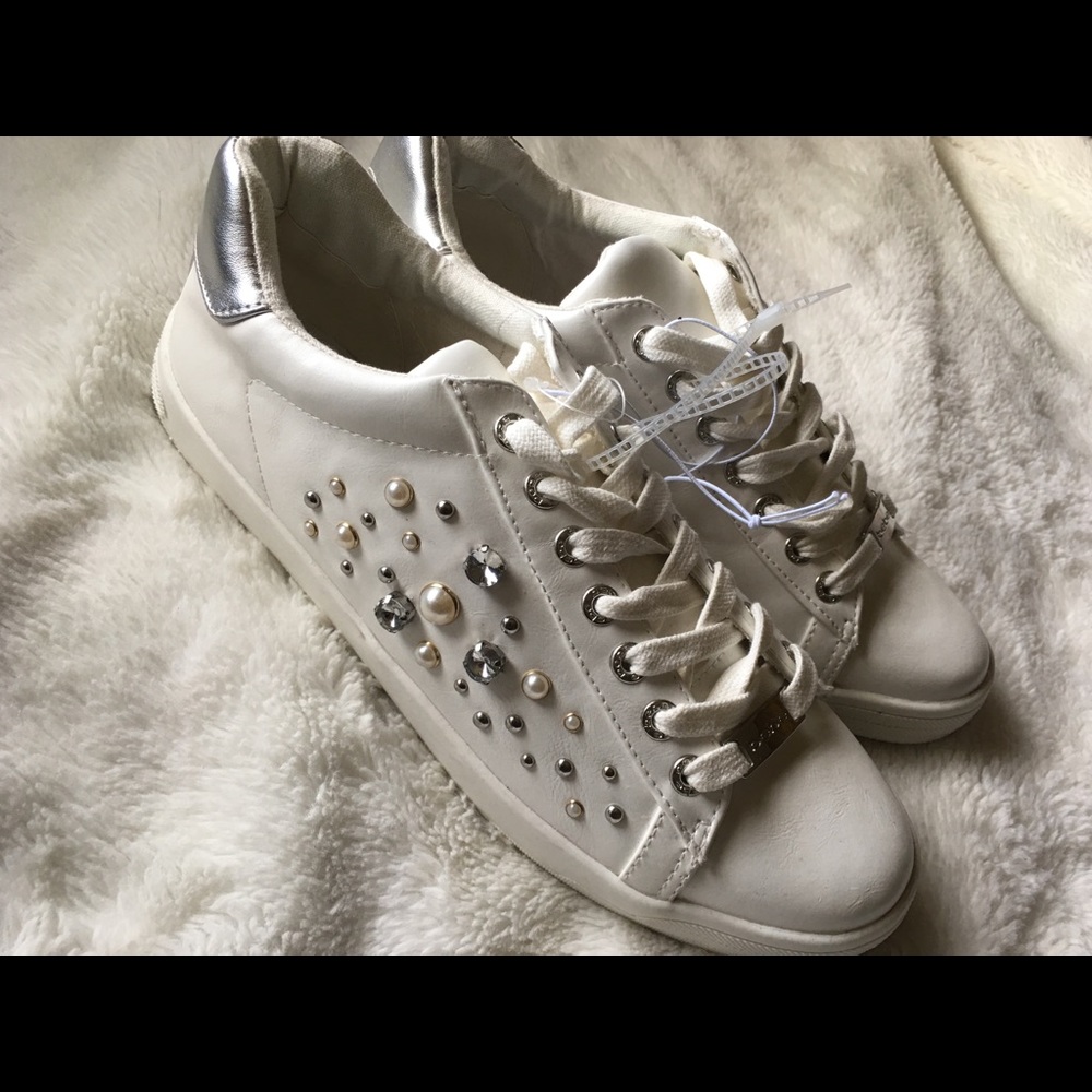 Bebe Sport White Deion Embellished Sneakers Sz 11